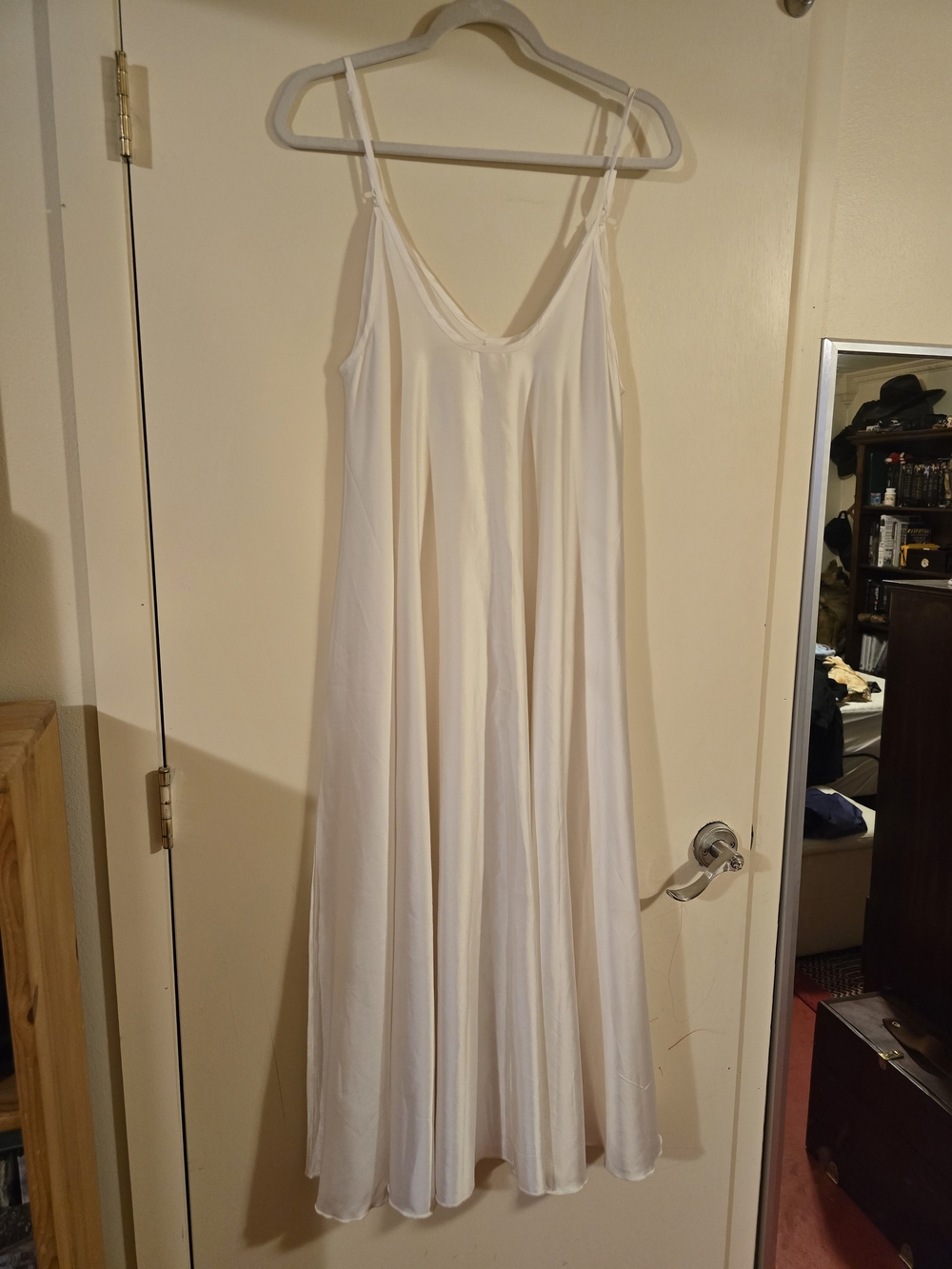 White Silk Slip Dress with Adustable Spaghetti Straps Maxi